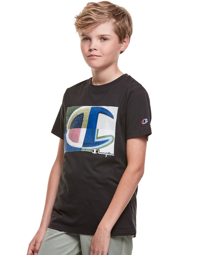 Champion T-Shirt Jongens - Zwart - Cotton Photo-real C Patch ( 062178-BVQ )